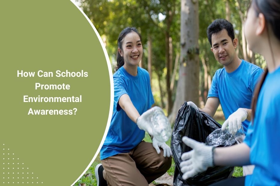 Students participating in an outdoor environmental awareness project at school