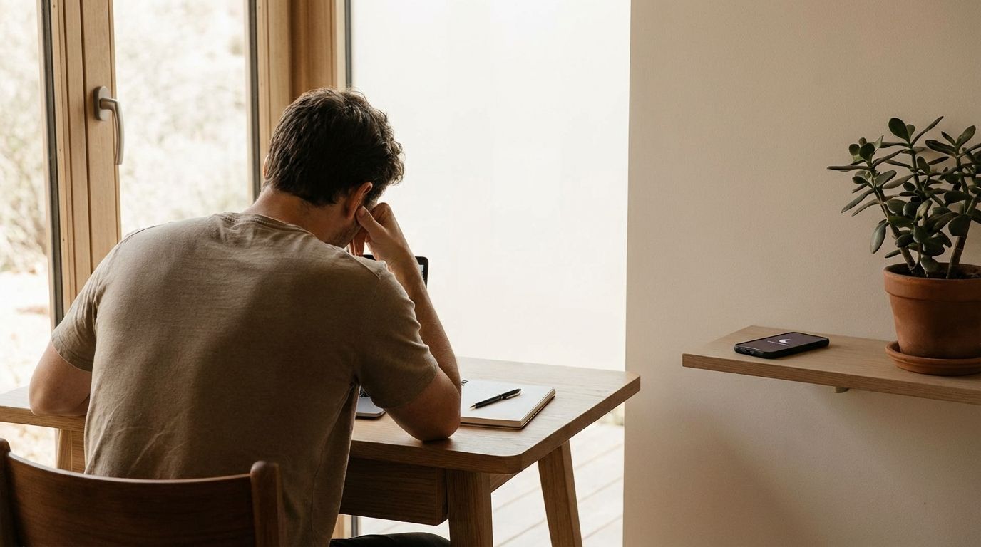 Person working at a laptop with phone notifications silenced to stay focused