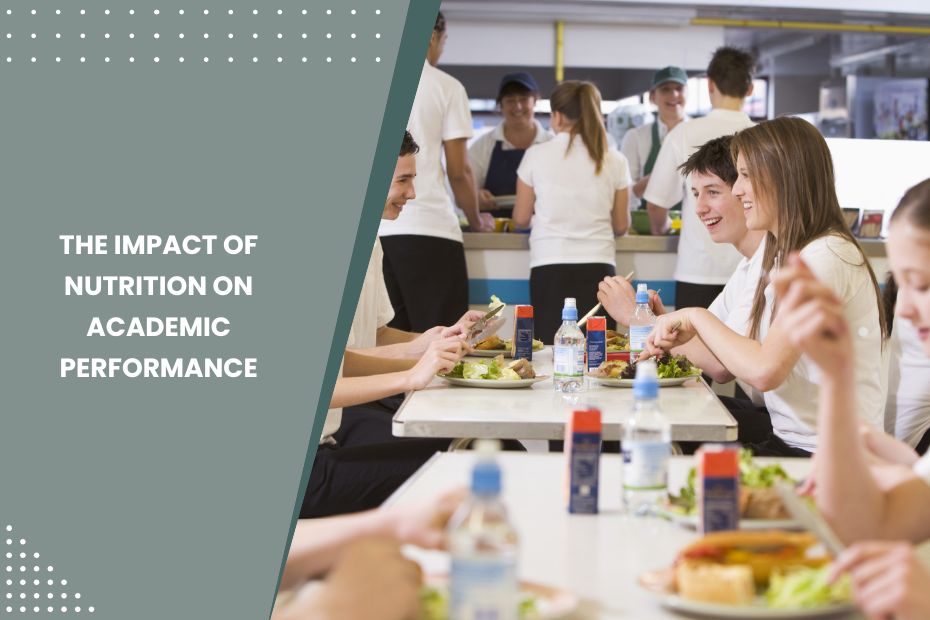 Students eating healthy lunches in a school cafeteria