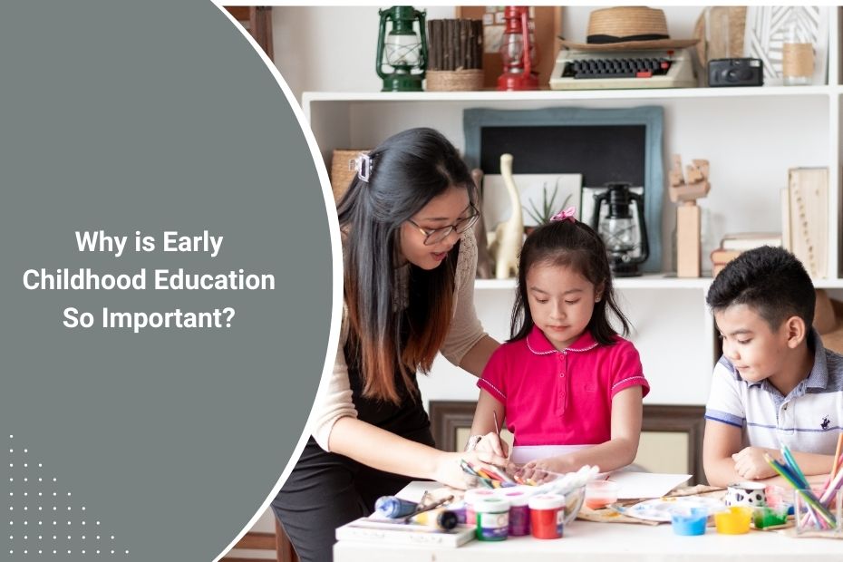 Preschool teacher guiding children in a playful learning activity